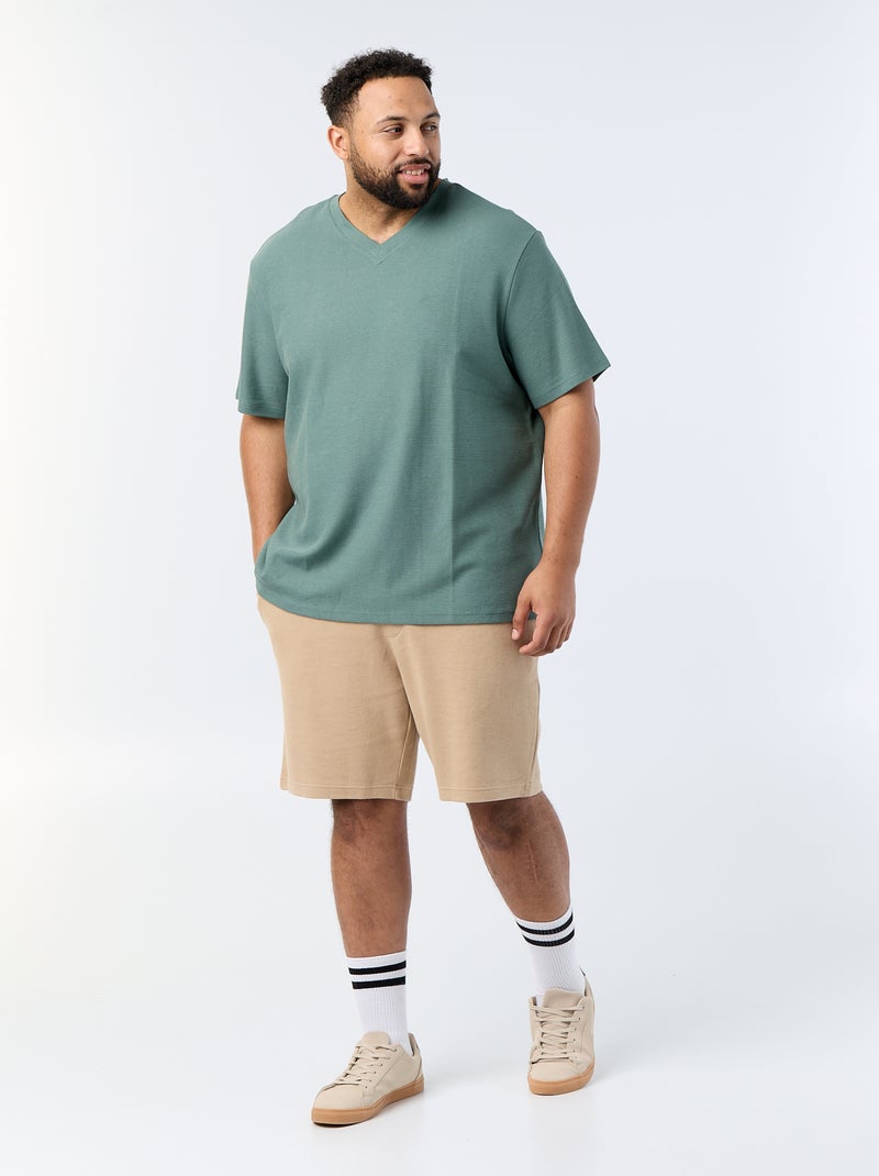 T-shirt van piquéstof met korte mouwen Groen - Kiabi