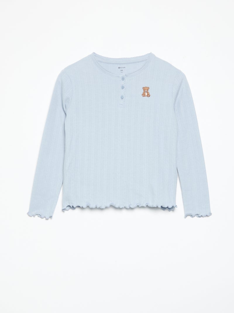 T-shirt van pointelle-breisel met lange mouwen Blauw - Kiabi