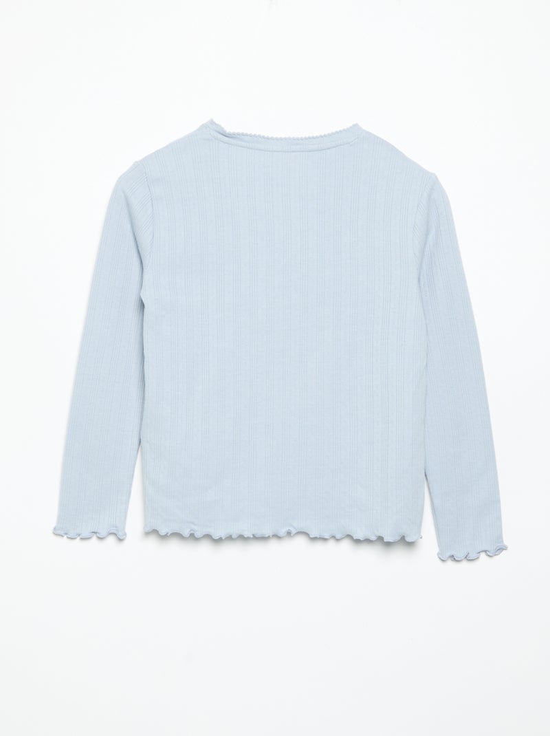 T-shirt van pointelle-breisel met lange mouwen Blauw - Kiabi