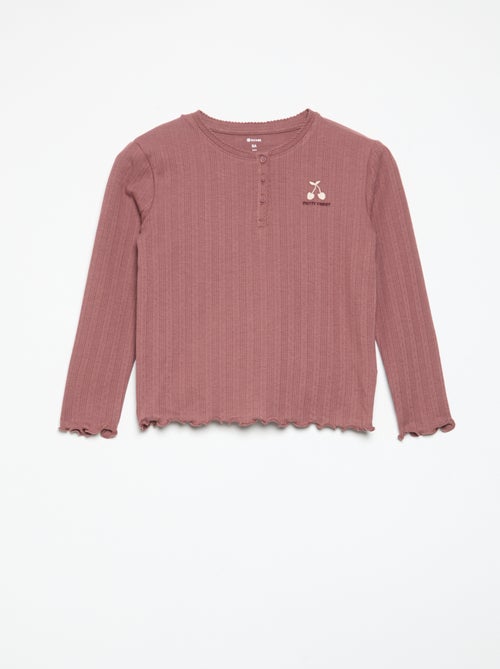 T-shirt van pointelle-breisel met lange mouwen - Kiabi