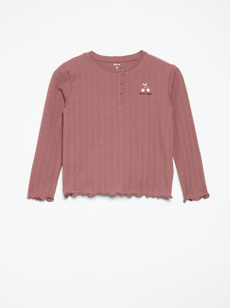 T-shirt van pointelle-breisel met lange mouwen Rood - Kiabi