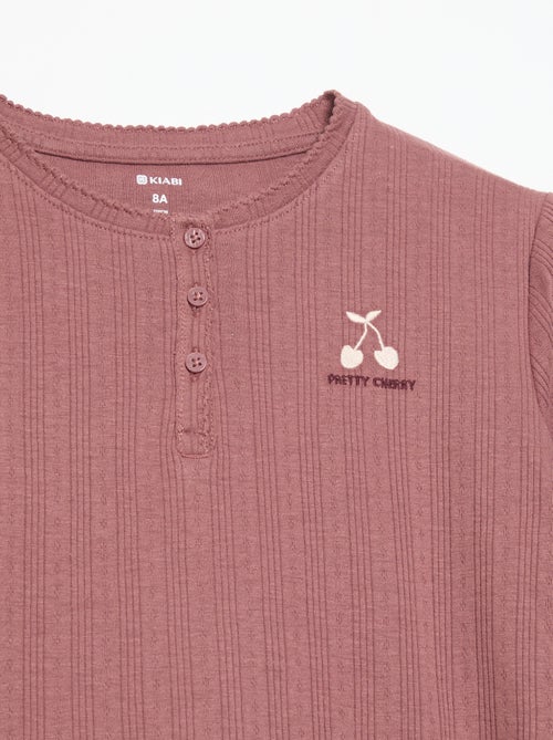 T-shirt van pointelle-breisel met lange mouwen - Kiabi