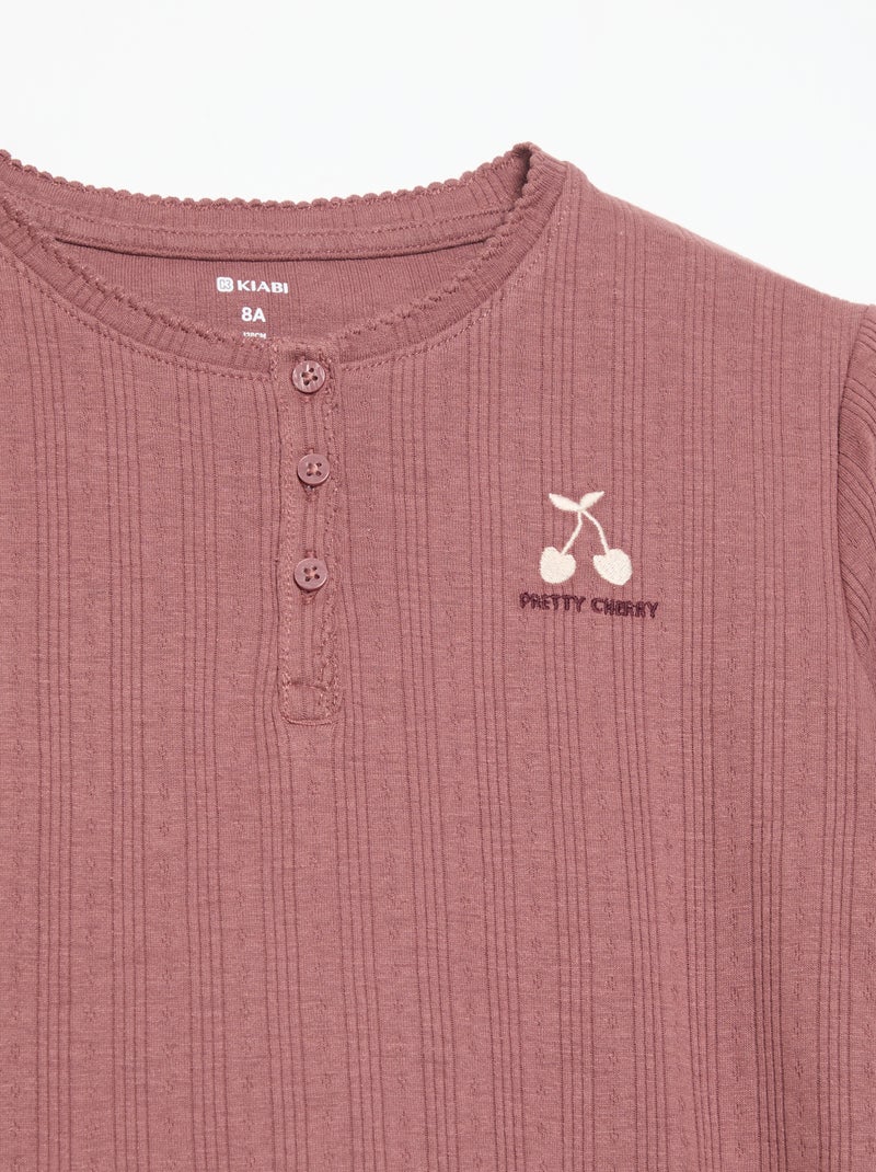 T-shirt van pointelle-breisel met lange mouwen Rood - Kiabi