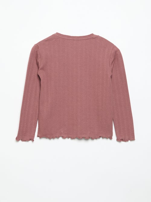T-shirt van pointelle-breisel met lange mouwen - Kiabi