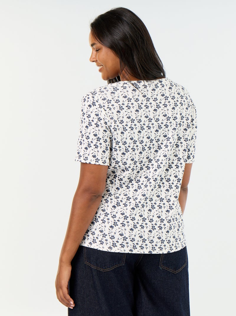 T-shirt van pointelle-breisel met motief Biege - Kiabi