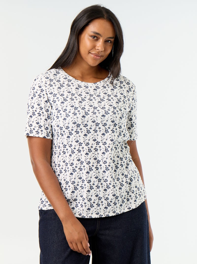 T-shirt van pointelle-breisel met motief Biege - Kiabi