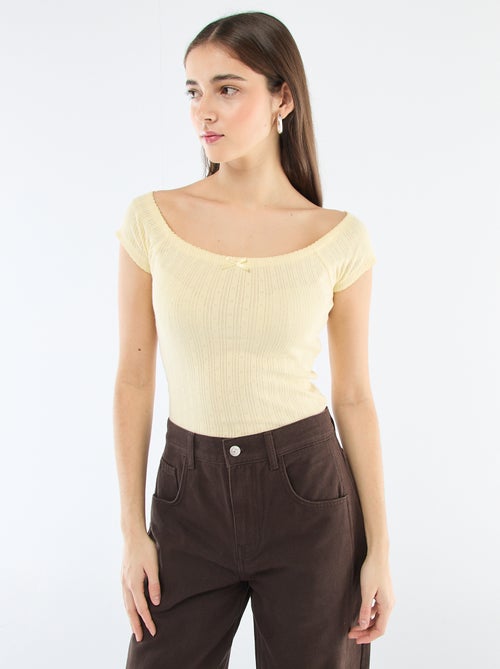 T-shirt van pointelle tricot - Kiabi