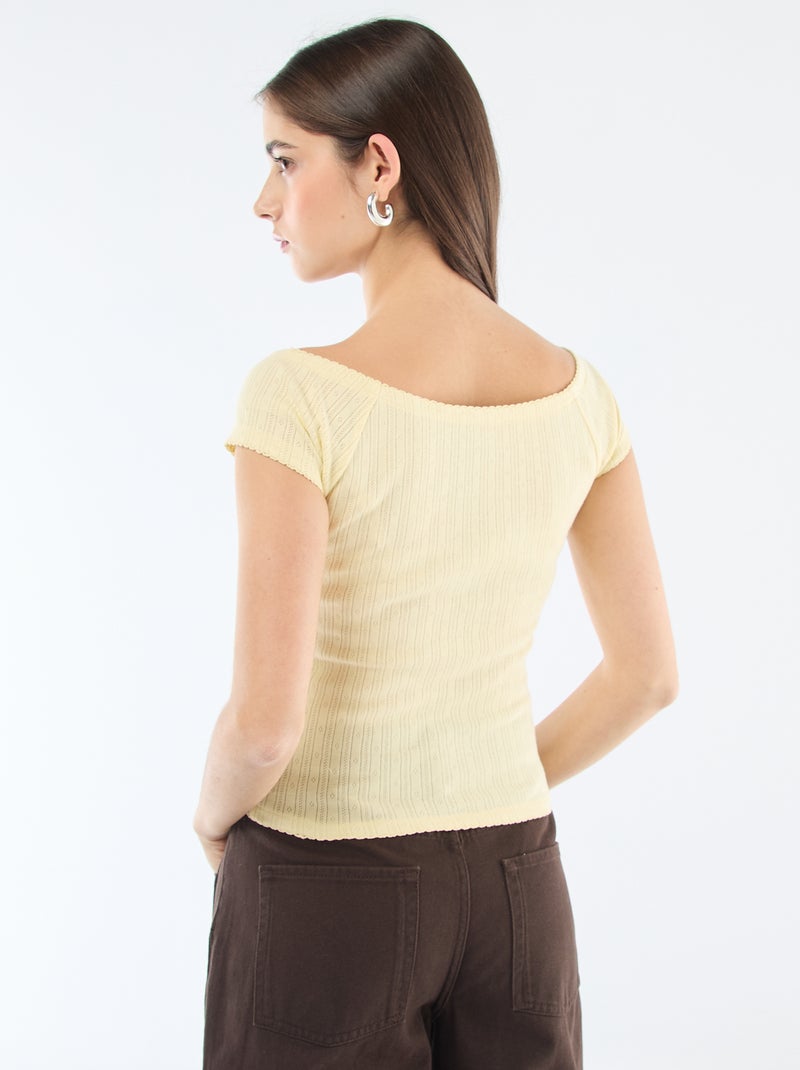 T-shirt van pointelle tricot Geel - Kiabi