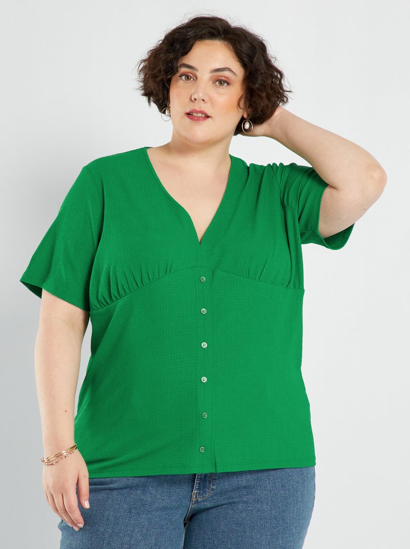 T-shirt van reliëftricot GROEN - Kiabi