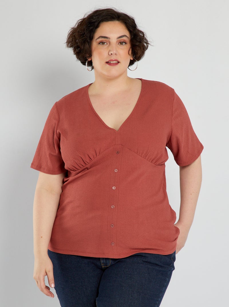 T-shirt van reliëftricot ROOD - Kiabi