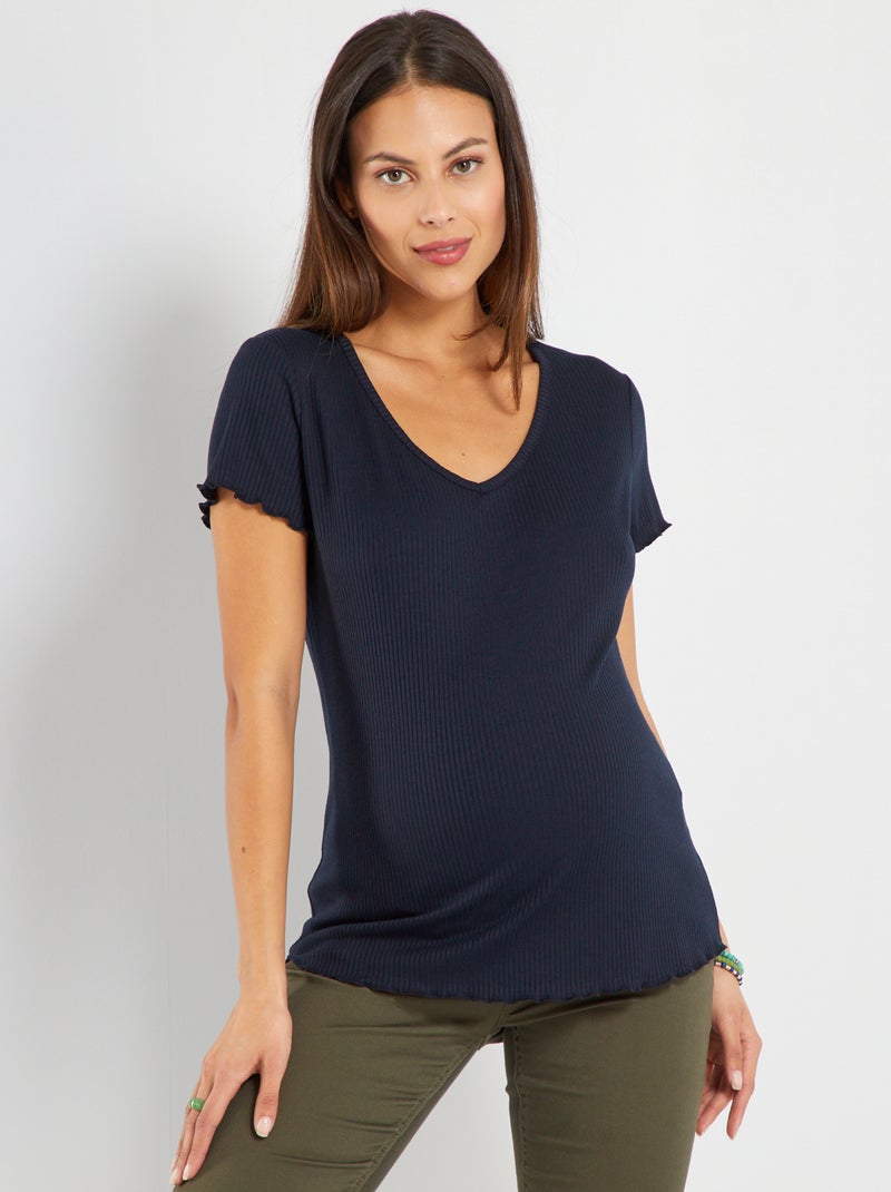 T-shirt van ribstof - Zwangerschapsmodel BLAUW - Kiabi