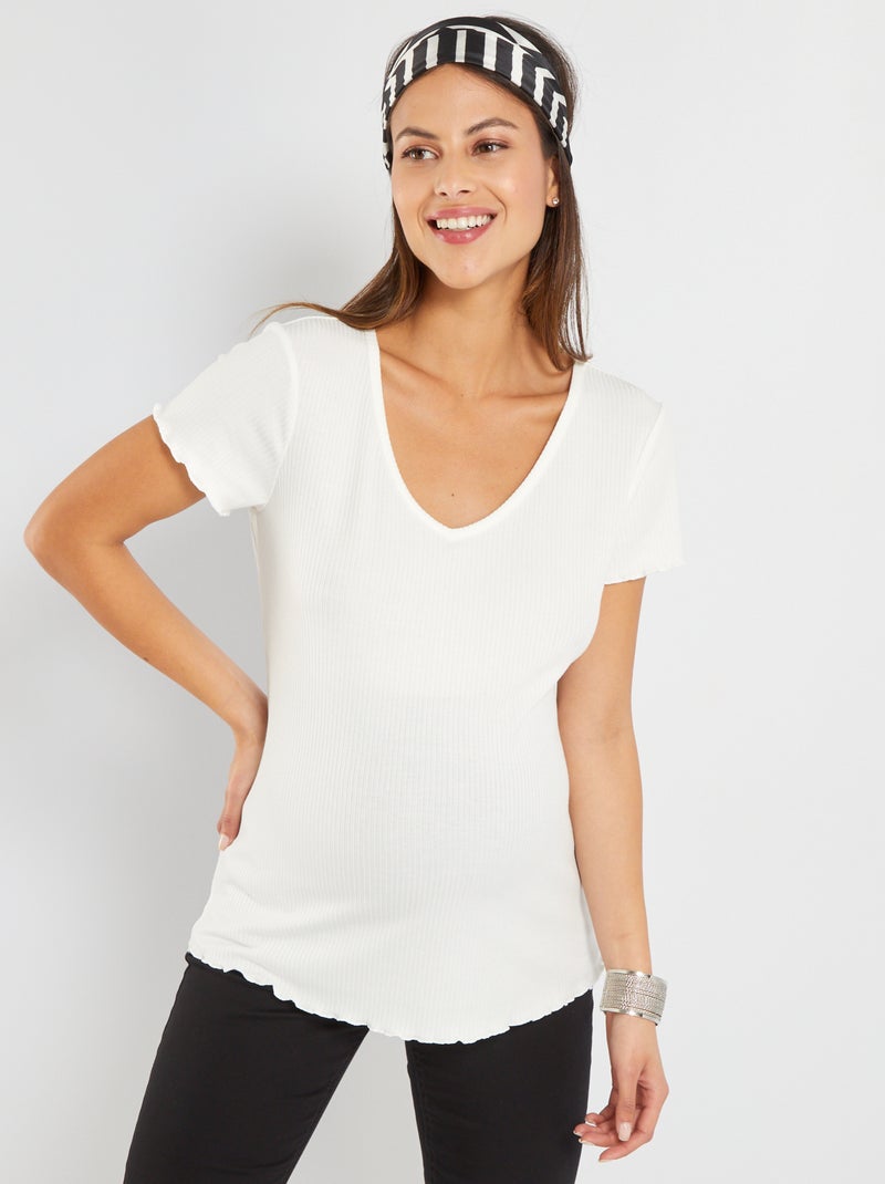 T-shirt van ribstof - Zwangerschapsmodel WIT - Kiabi