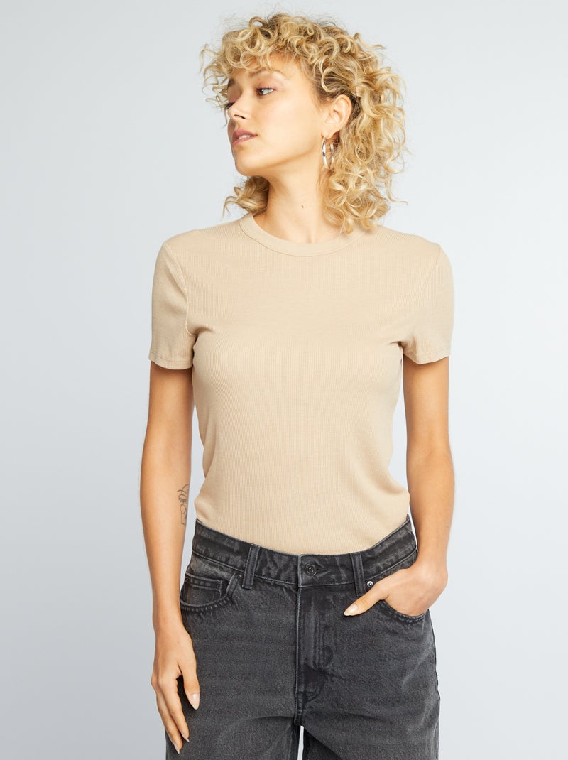 T-shirt van ribstof BIEGE - Kiabi