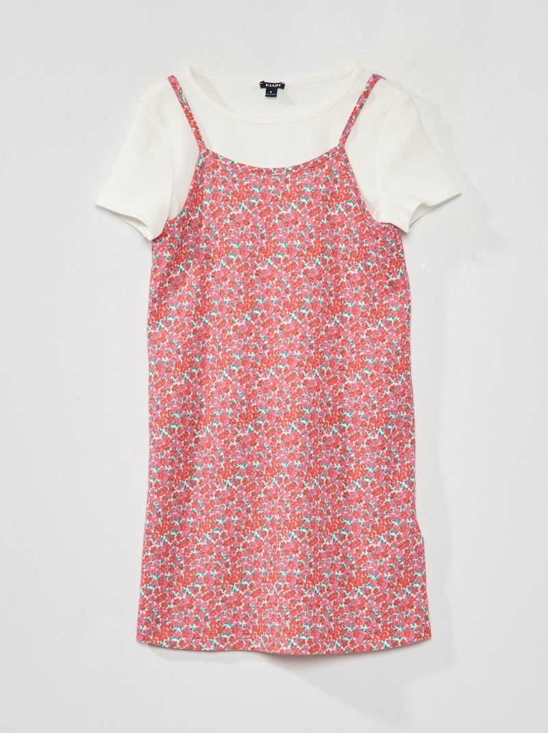 T-shirt van ribstof + Jurk met bloemenprint 2-delig ROSE - Kiabi