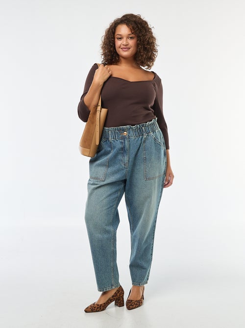 T-shirt van ribstof met grote halsopening - Kiabi