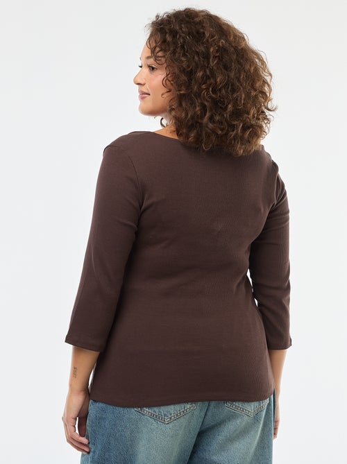 T-shirt van ribstof met grote halsopening - Kiabi