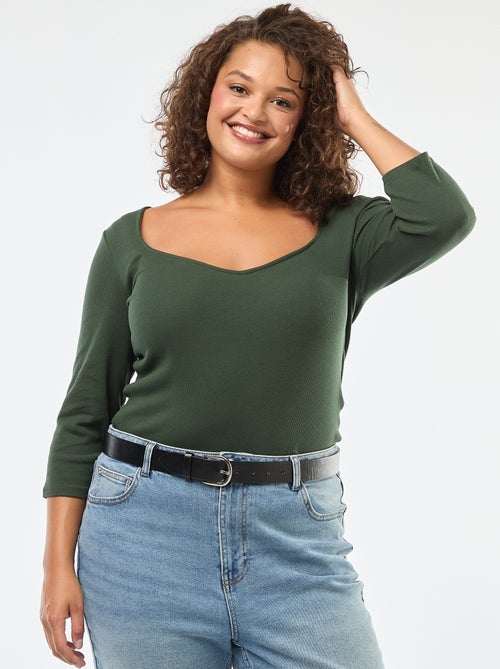 T-shirt van ribstof met grote halsopening - Kiabi