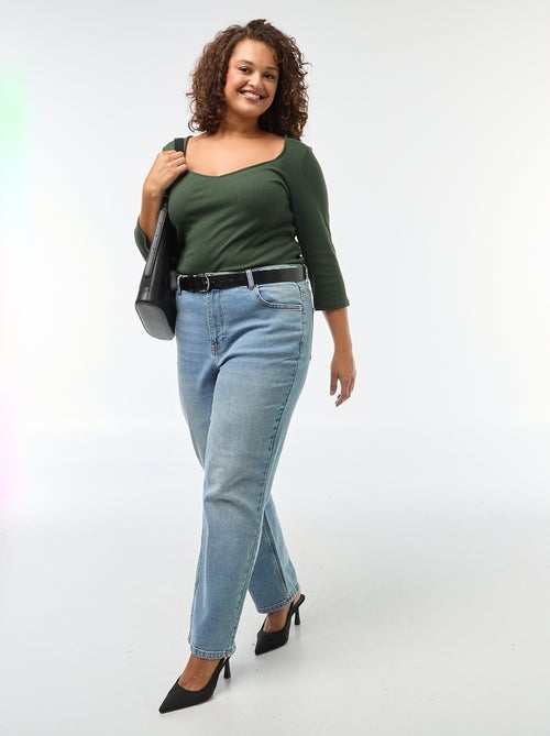 T-shirt van ribstof met grote halsopening - Kiabi