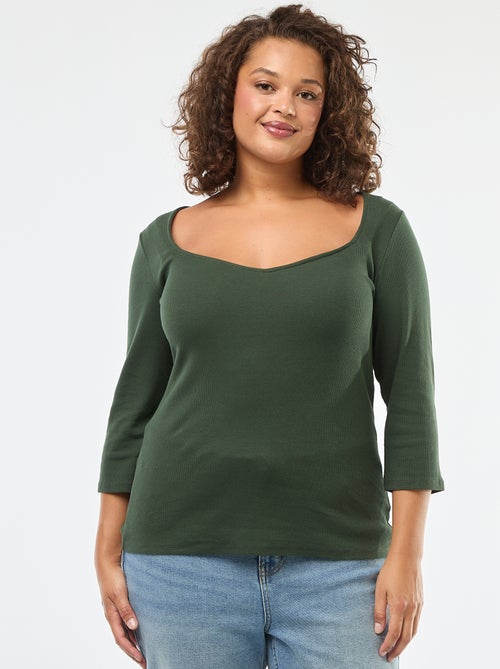 T-shirt van ribstof met grote halsopening - Kiabi