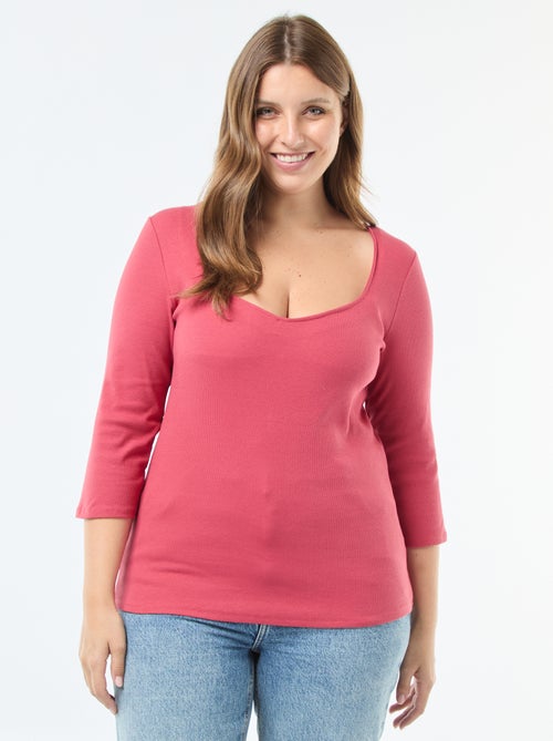 T-shirt van ribstof met grote halsopening - Kiabi