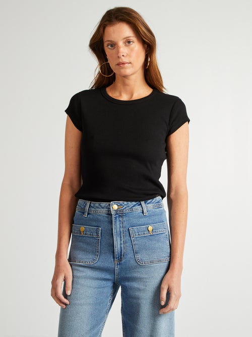 T-shirt van ribstof met korte mouwen - Kiabi