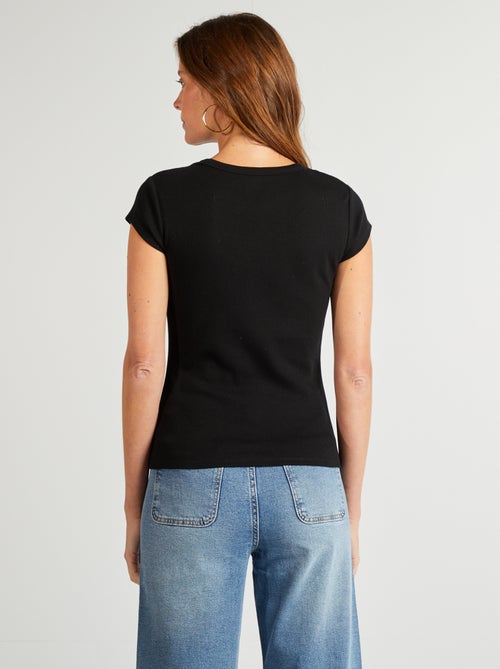 T-shirt van ribstof met korte mouwen - Kiabi