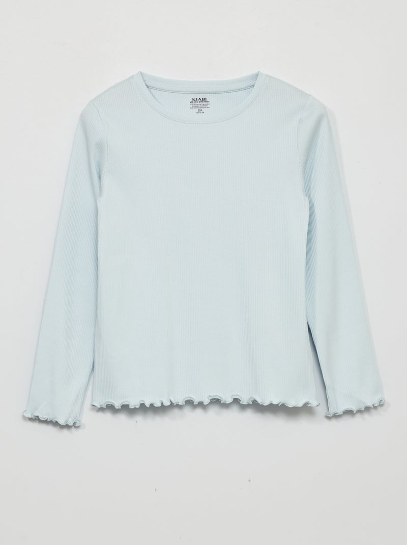 T-shirt van ribstof met lange mouw BLAUW - Kiabi