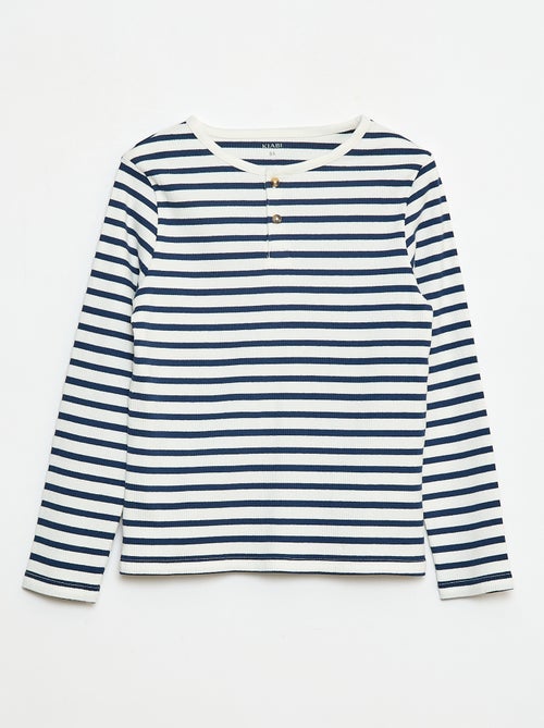 T-shirt van ribstof met lange mouw en henleykraagje - Kiabi