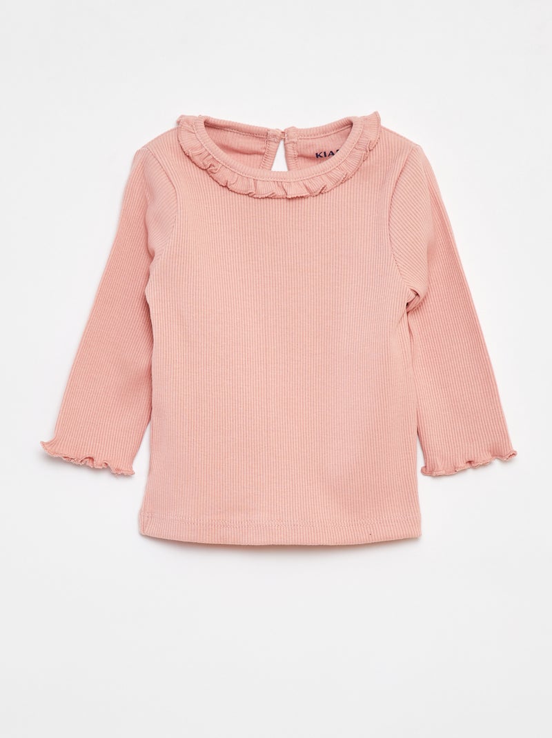 T-shirt van ribstof met lange mouw Rose - Kiabi