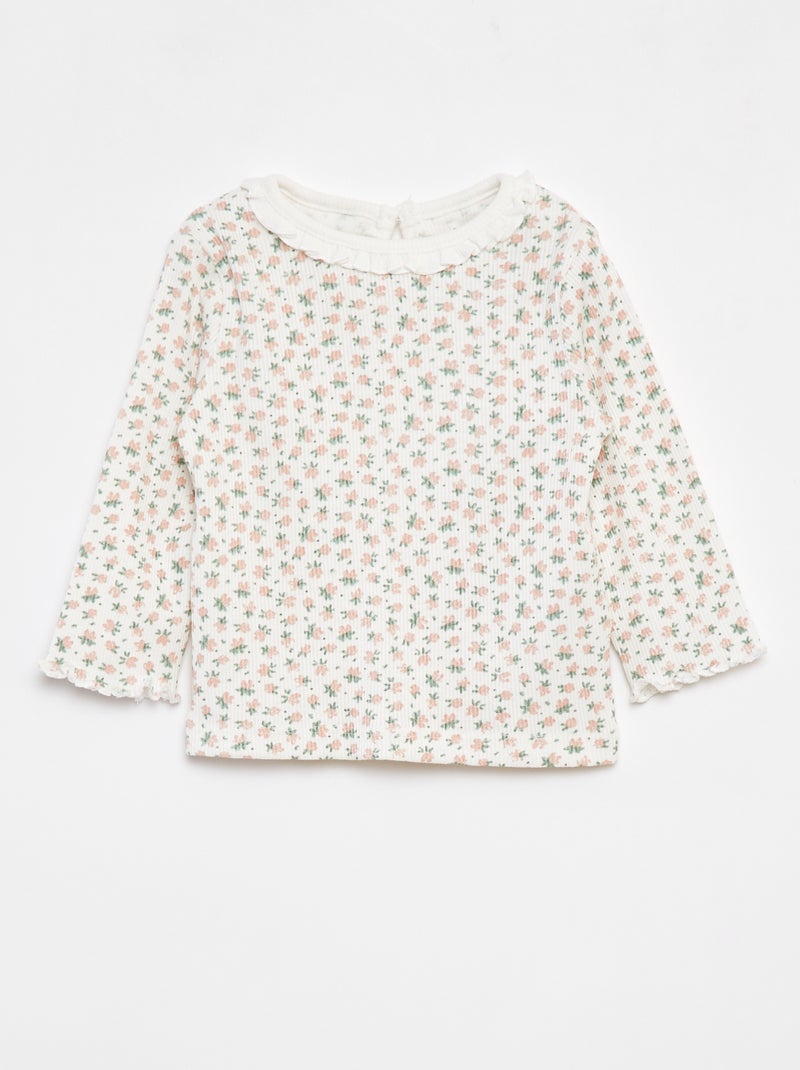 T-shirt van ribstof met lange mouw Wit - Kiabi