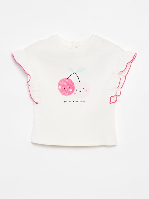 T-shirt van ribstof met ruchemouwen - Kiabi