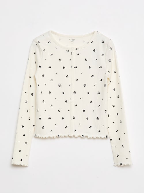 T-shirt van ribtricot met bloemmotief - Kiabi