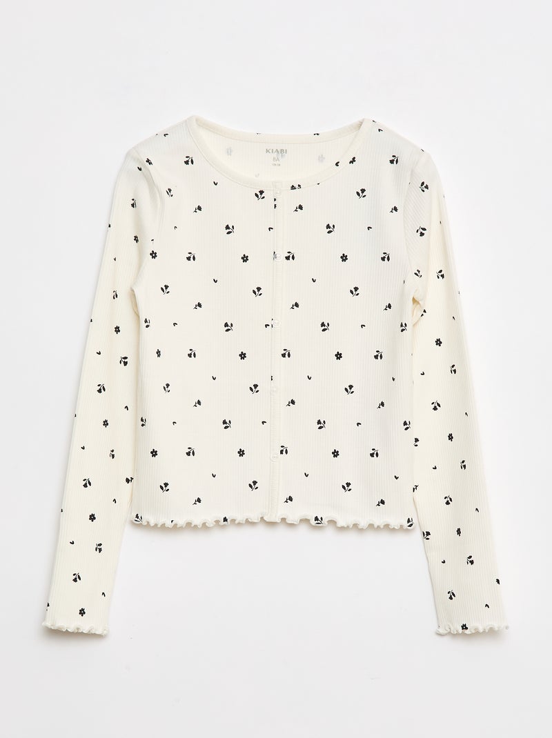 T-shirt van ribtricot met bloemmotief Biege - Kiabi