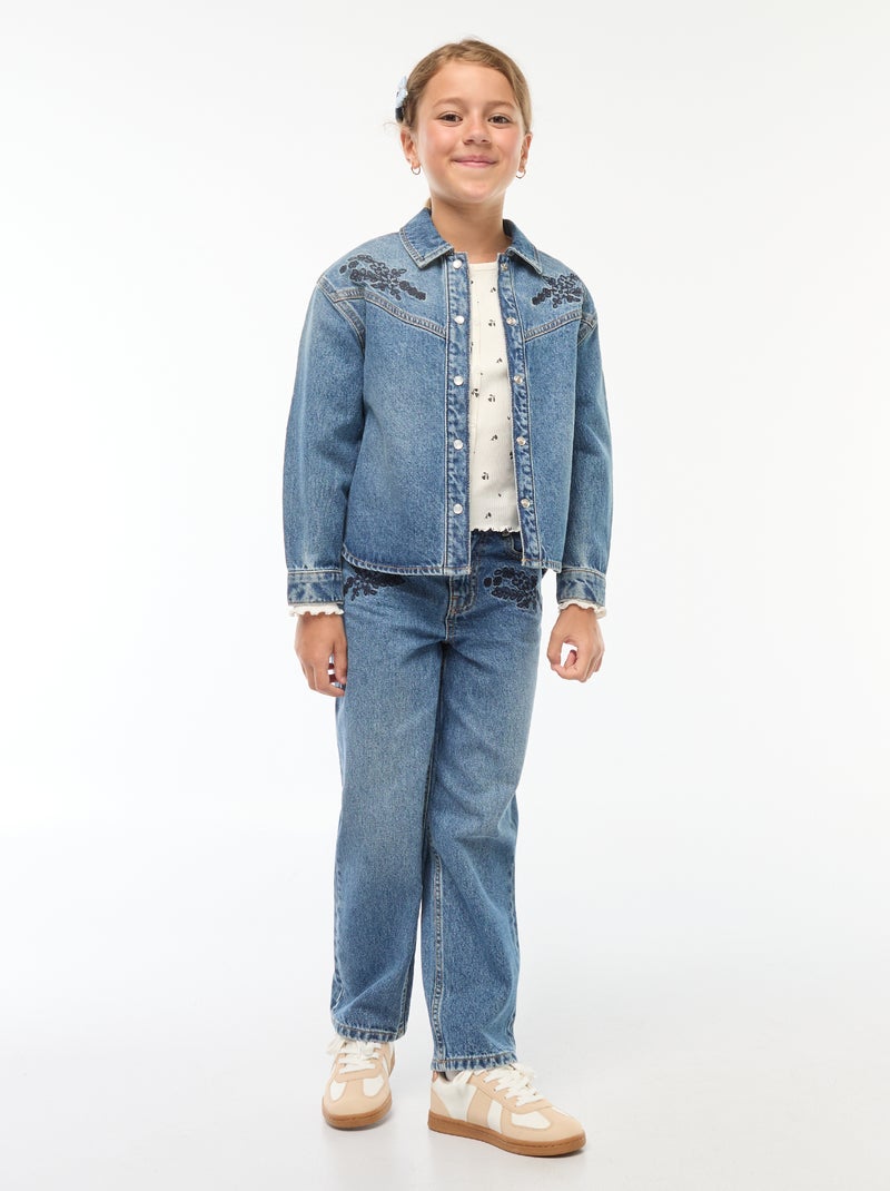 T-shirt van ribtricot met bloemmotief Biege - Kiabi