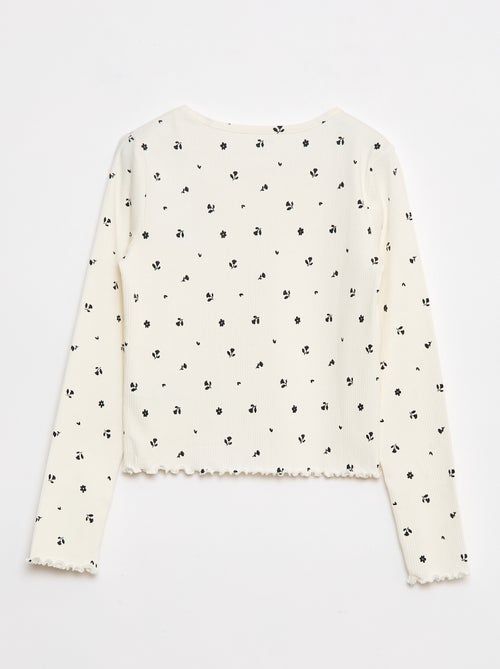 T-shirt van ribtricot met bloemmotief - Kiabi