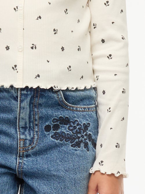 T-shirt van ribtricot met bloemmotief - Kiabi