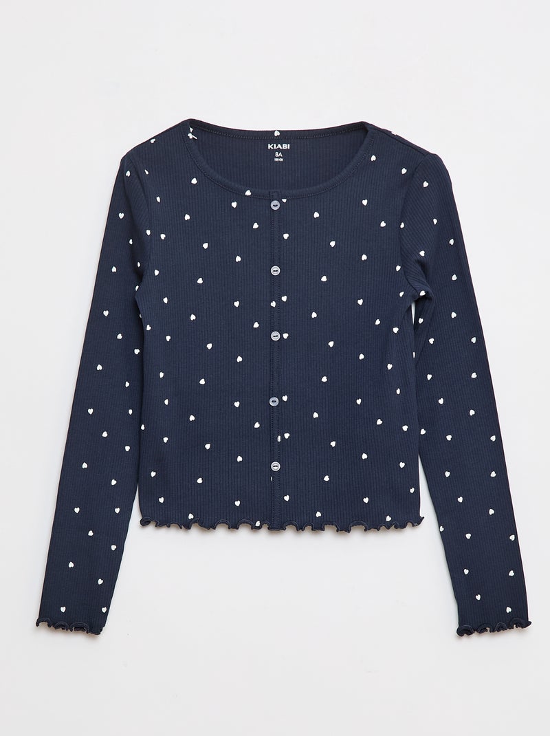 T-shirt van ribtricot met bloemmotief Blauw - Kiabi
