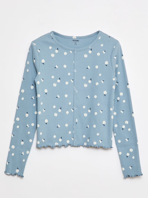 T-shirt van ribtricot met bloemmotief - Kiabi