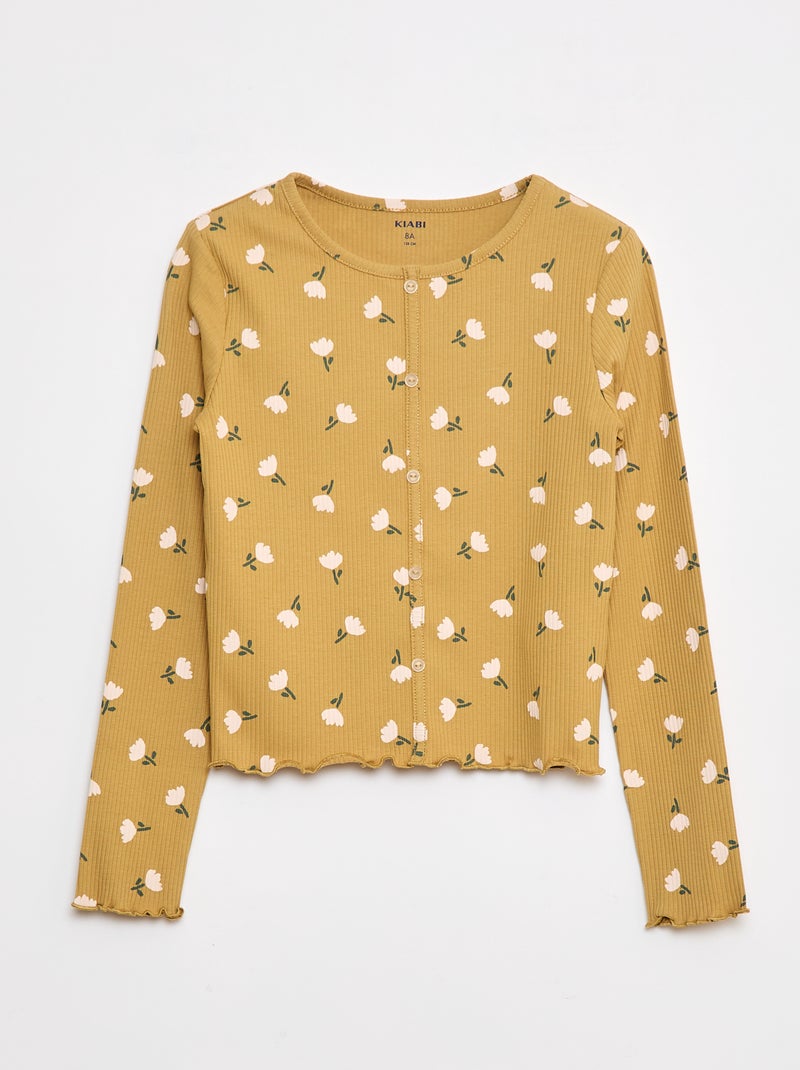 T-shirt van ribtricot met bloemmotief Geel - Kiabi