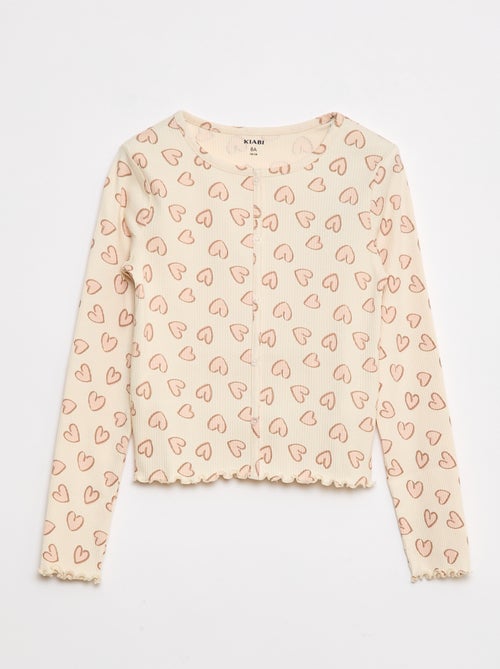 T-shirt van ribtricot met bloemmotief - Kiabi