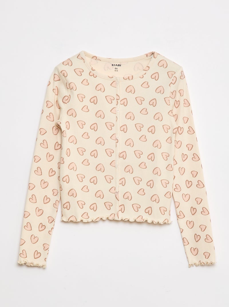 T-shirt van ribtricot met bloemmotief Wit - Kiabi