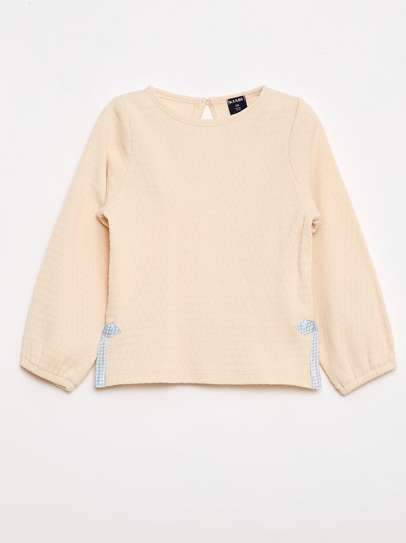 T-shirt van ribtricot met decoratieve knoopjes Wit - Kiabi