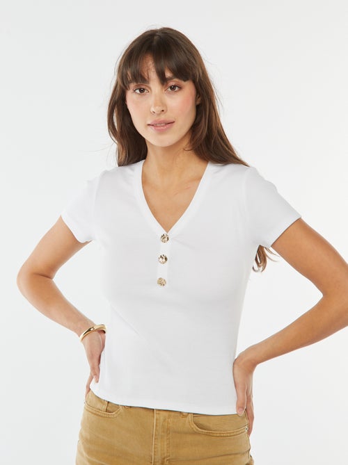 T-shirt van ribtricot met fantasieknopen - Kiabi