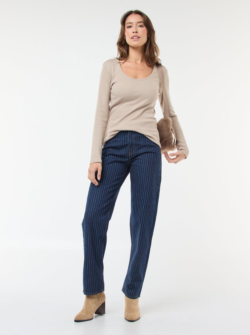 T-shirt van ribtricot met lange mouw Biege - Kiabi