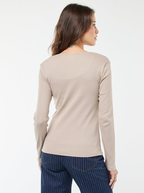 T-shirt van ribtricot met lange mouw - Kiabi