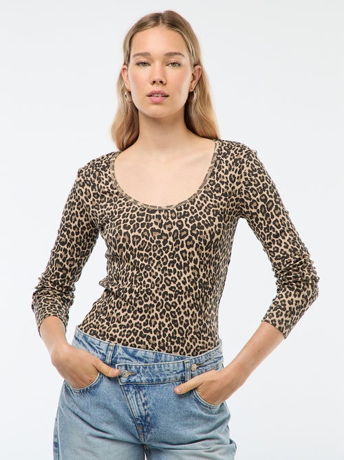 T-shirt van ribtricot met lange mouw - Kiabi