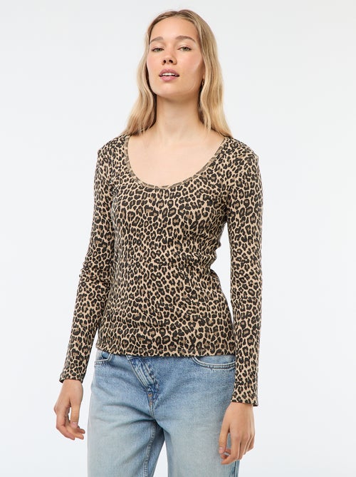 T-shirt van ribtricot met lange mouw - Kiabi