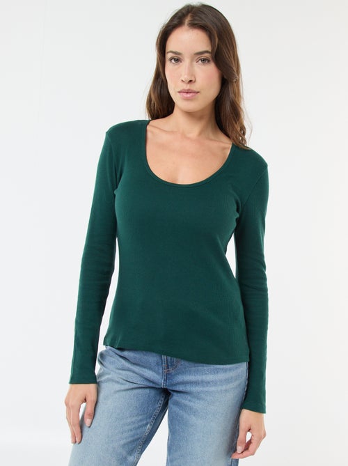 T-shirt van ribtricot met lange mouw - Kiabi