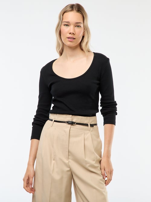 T-shirt van ribtricot met lange mouw - Kiabi