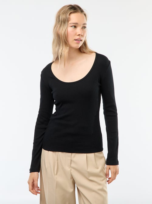 T-shirt van ribtricot met lange mouw - Kiabi
